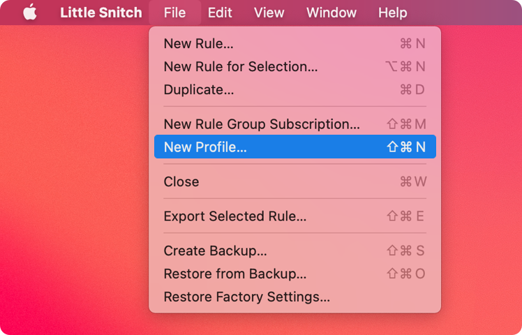 Create Rules and Profiles Menu