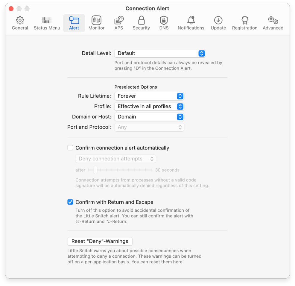 Connection Alert Settings