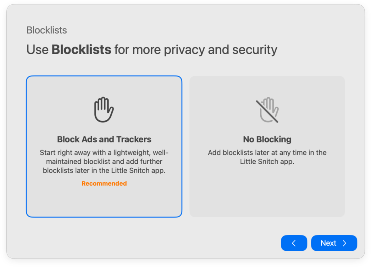 Welcome Window - Blocklists